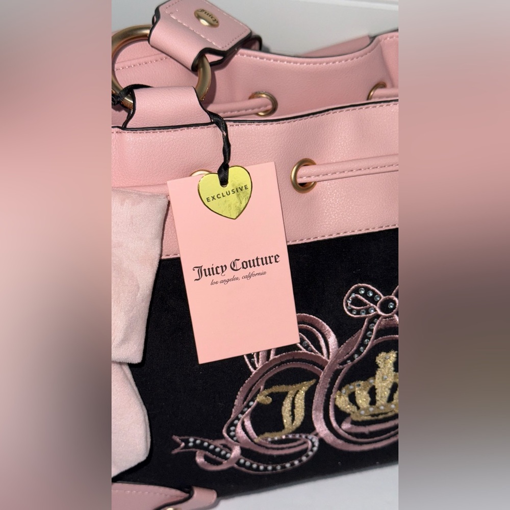 Juicy Couture Juicy Lovers Club Pink Black Tote Bag NWT - Picture 4 of 13